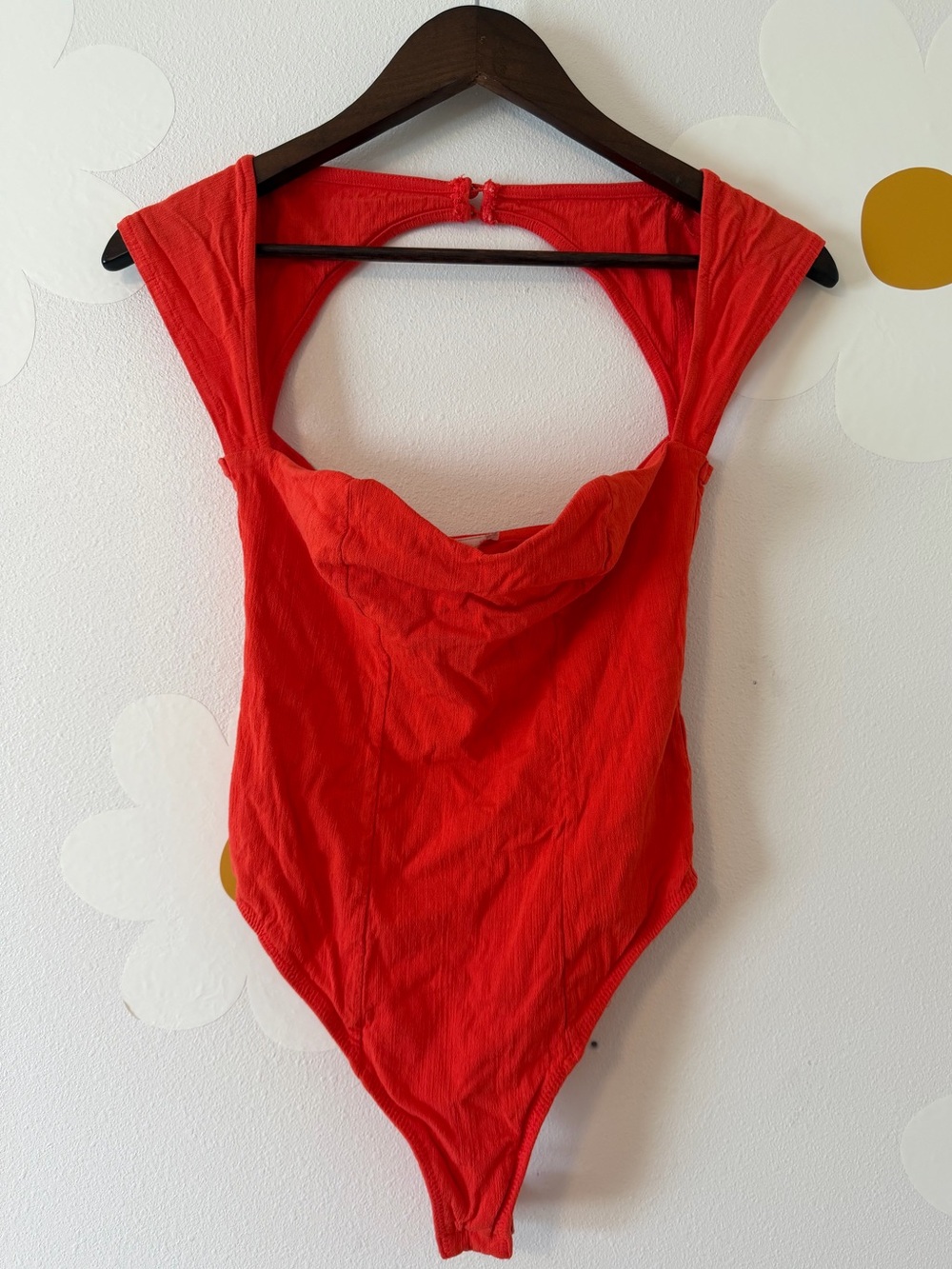 Free People Intimately Viscose Red Orange Textured Sweetheart Keyhole Bodysuit